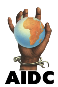 AIDC logo: a hand in chains holding a globe with Africa highlighted, with the AIDC wordmark below